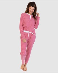 Sant And Abel - Women's Red Jersey Knit Stripe Long PJ Set