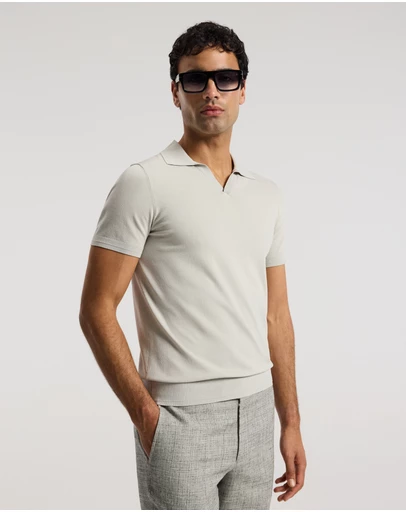 Calibre - Technical Knit Rib Collar Polo Silver