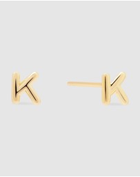 Wanderlust + Co - Alphabet Bubble Gold Stud Earrings - Letter K