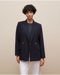 Trenery - Pique Blend Double Breasted Blazer in Night Sky