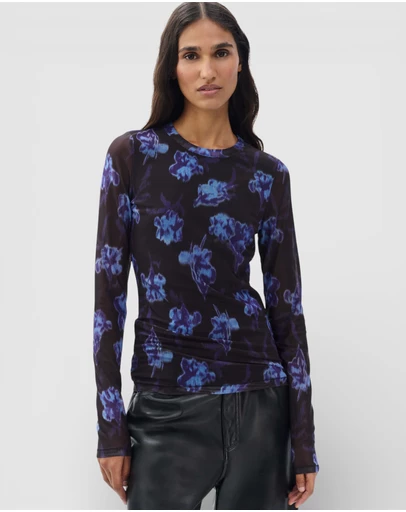 rag & bone - Yana Printed Mesh Long Sleeve Tee