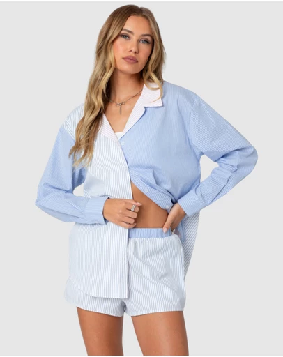 EDIKTED - Oaklie Mix Striped Button Up Shirt