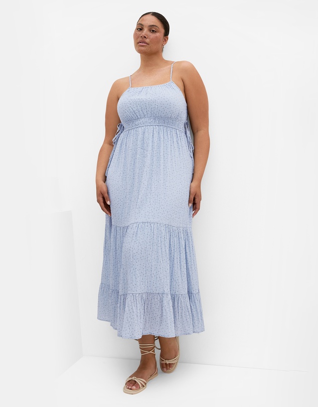 City Chic - Plus size Ditsy Print Tiered Maxi Dress - blue