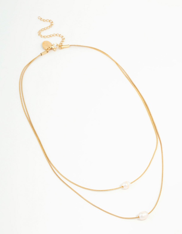 Lovisa - Waterproof Gold Plated Stainless Steel Layered Pearl Pendant Necklace