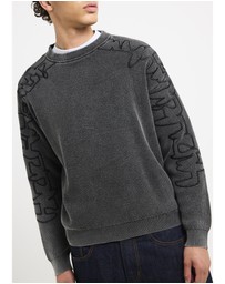 Black Noise White Rain - Scrawl Waffle Knit Jumper