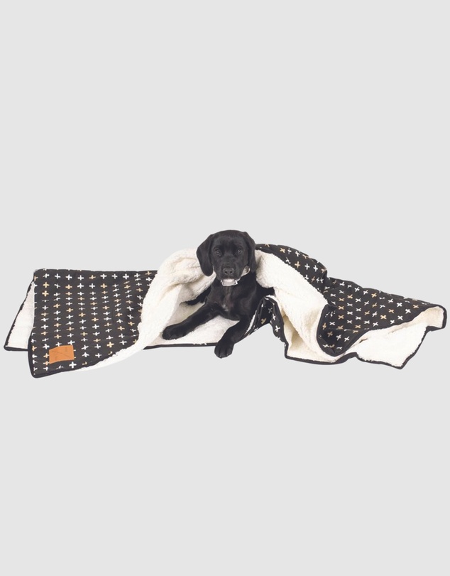 Mog & Bone - Fleece Dog Pet Blanket - Black Metallic Cross Print