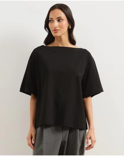 Atmos&Here - Sadie Oversized Cotton Boat Neck T-Shirt