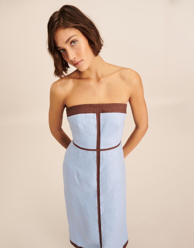 AERE - Ari Linen Contrast Strapless Dress
