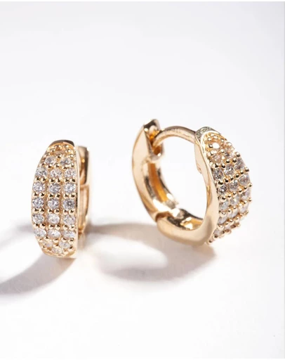 Lovisa - Gold Plated Sterling Silver Statement Pave Huggie Earrings