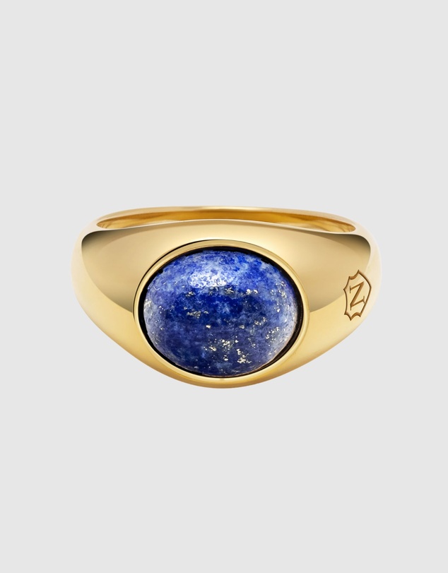 Nialaya Jewellery - Gold Oval Signet Ring with Blue Lapis