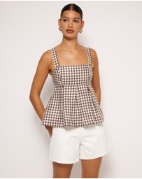 AERE - Gingham Linen Pleated Top