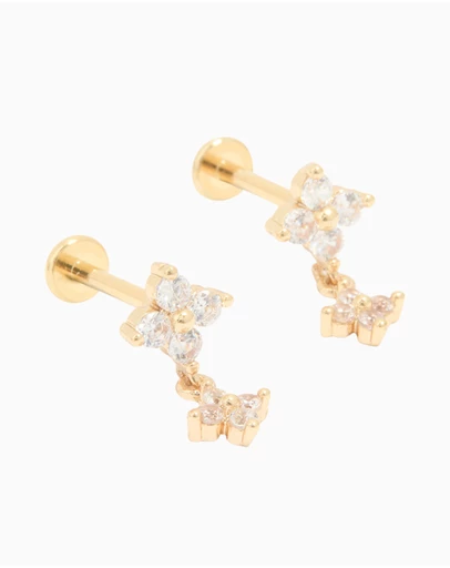 Lovisa - Gold Plated Surgical Steel Cubic Zirconia Flower Flat Back Earrings