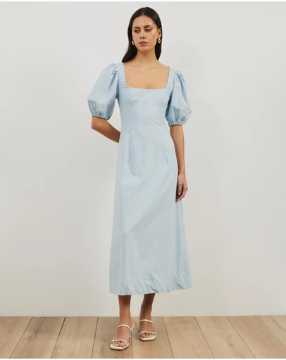 Atmos&Here - Ava Linen Blend Puff Sleeve Maxi Dress