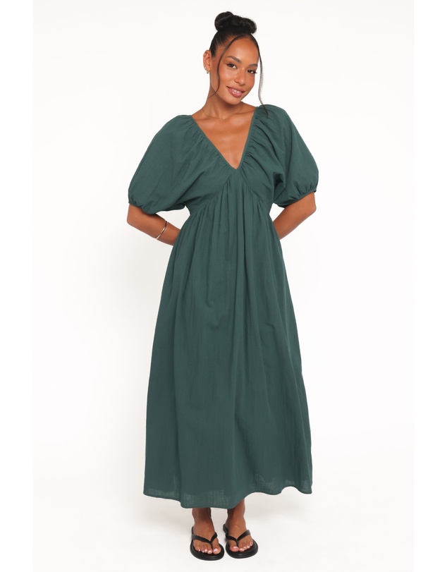 Petal & Pup - Sullivan Puff Sleeve Maxi Dress - Forest Green