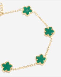 Lovisa - Waterproof Gold Plated Stainless Steel Dark Green Petal Flower Charm Bracelet