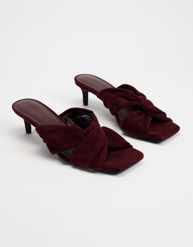 Atmos&Here - Ember Twist Detail Square Toe Suede Heels