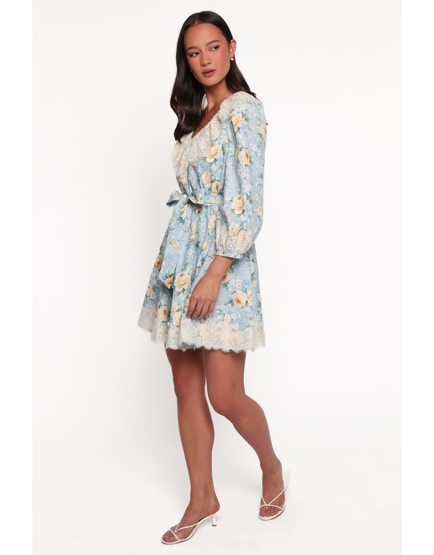 Petal & Pup - Jalen Long Sleeve Mini Dress - Blue Vintage Floral