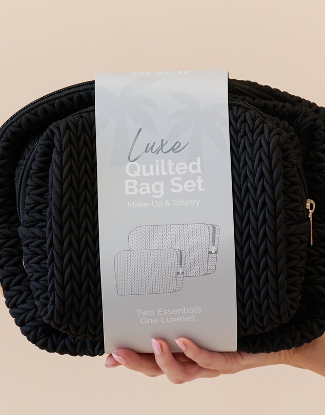 Sky Gazer - Luxe Quilted Make-Up & Toiletry Bag Set (Jet Black)