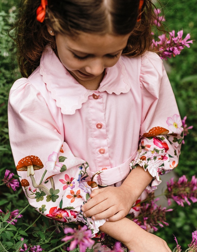 Fleur Harris - 'Toadstool Border' Serene Shirt Dress in Peach