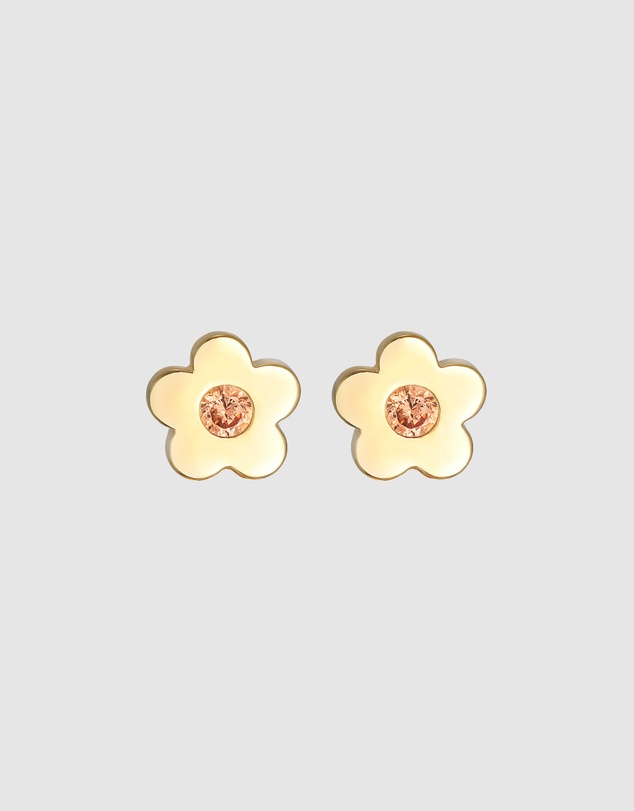 Elli Jewelry - Children's Flower Zirconia Stud Earrings in Gold-Plated 925 Silver