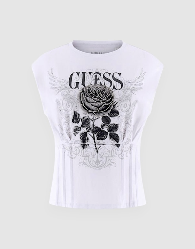 GUESS - Rocker Rose Smocked T-Shirt
