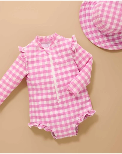 Purebaby - Printed Frilly Long Sleeve Swimsuit- Kids-Babies