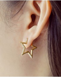 Ania Haie - Gold Medium Star Pave Hoop Earrings