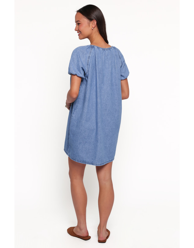 Petal & Pup - Farren Mini Dress - Mid Wash Denim Blue