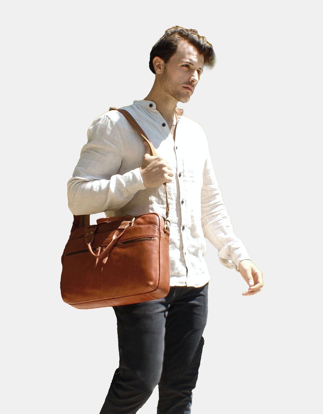 Pierre Cardin - Pierre Cardin Multi-Compartment Leather Computer Bag