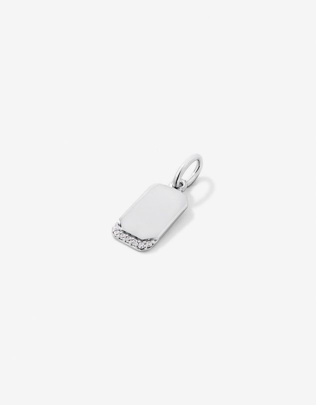 Michael Hill - Engravable Cut Corner Tag Pendant with Cubic Zirconia in Sterling Silver