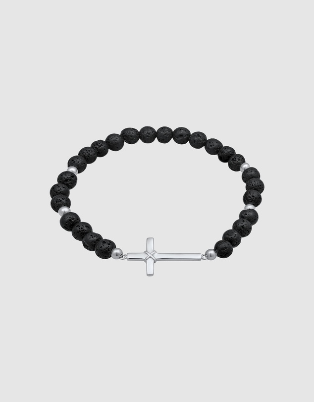 Kuzzoi - ICONIC EXCLUSIVE - Lava Stone Bracelet with Cross in 925 Sterling Silver