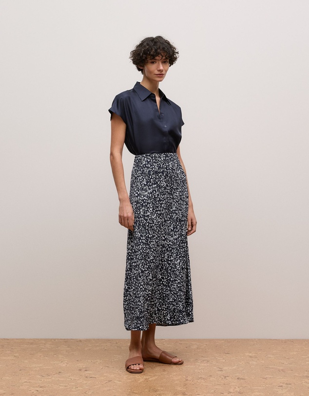 Trenery - Silk Twill Cap Sleeve Shirt in Night Sky