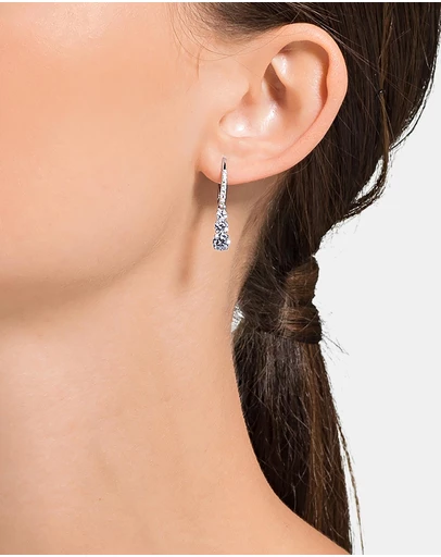Swarovski - Stilla Attract hoop earrings, Round cut, White, Rhodium plated