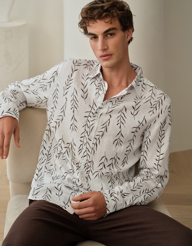Trenery - Rowan Regular Fit Linen Long Sleeve Shirt in White