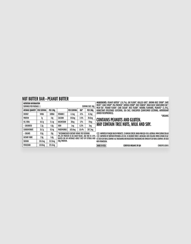 CLIF - Peanut Butter Nut Butter Bar - 12x50g