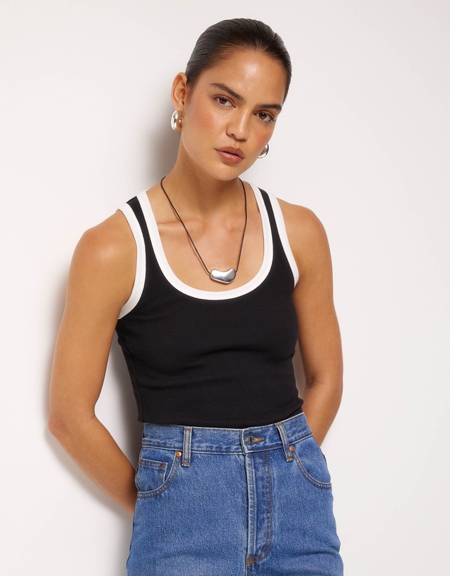 AERE - Billie Contrast Bind Scoop Tank