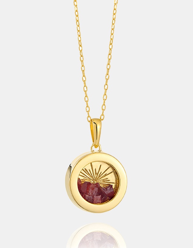 Rachel Jackson - Small Deco Sun Amulet January Birthstone Garnet Necklace (Energy & Courage)