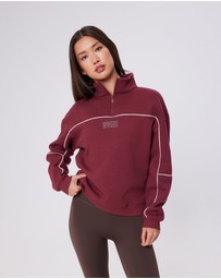 Upstate - Half Zip Pannelled Crew - Warm Cherry
