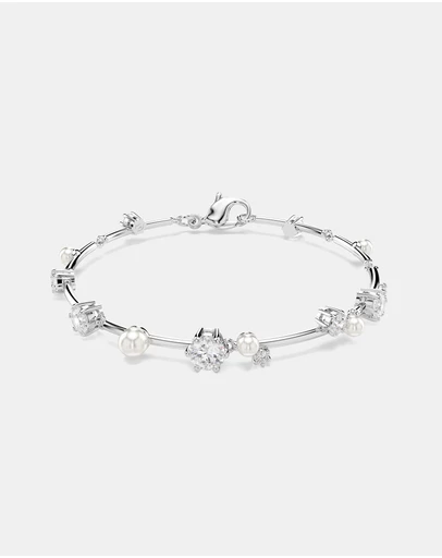 Swarovski - Constella Tennis Bracelet, Crystal Pearl, Round Cuts, White, Rhodium Plated