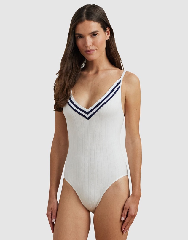 Lauren by Ralph Lauren - Cricket Cable Knit V Neck Lingerie Bodysuit