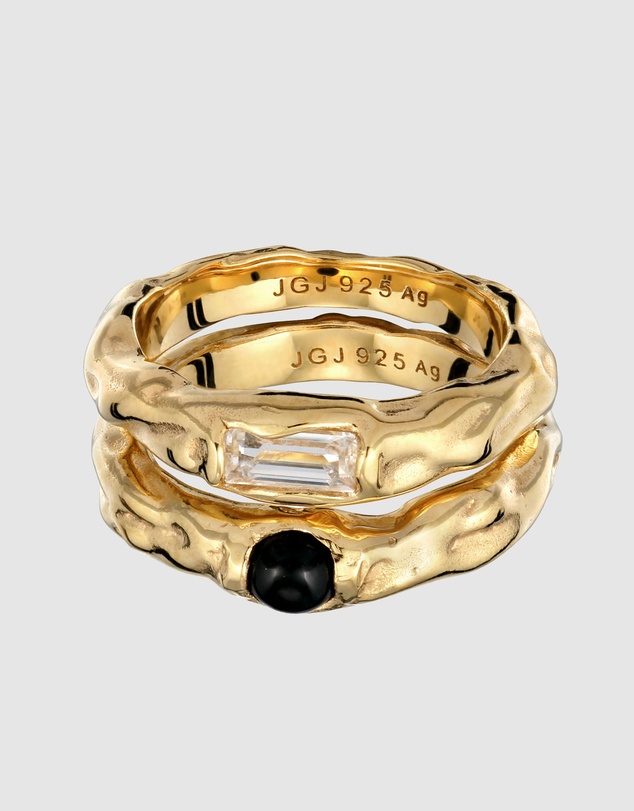 Elli Jewelry - Molten Texture Gemstone Ring Set in Gold-Plated 925 Silver