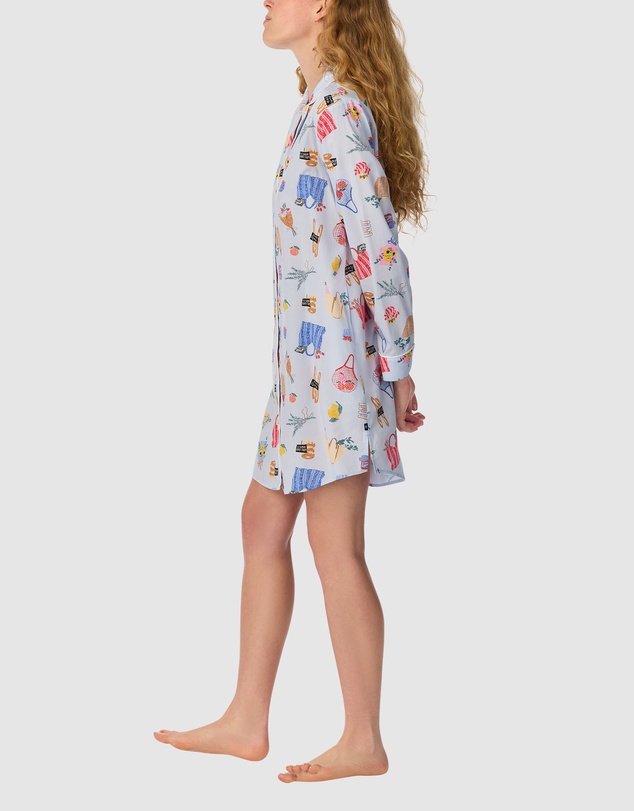 Kate Spade - Cotton & Viscose Long Sleeve Button-Up Nightshirt