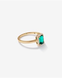 Michael Hill - Emerald Cut Green Created Emerald Gemstone and Diamond Halo Ring in 10kt Yellow Gold