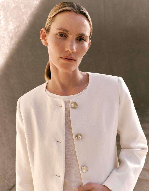 Trenery - Basketweave Linen Collarless Jacket in Pearl