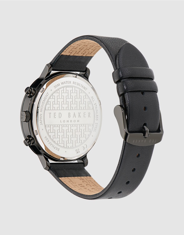 Ted Baker - Haarvin Chronograph 44mm Black Dial and Leather Strap