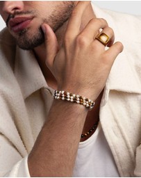 Nialaya Jewellery - Wrap Bracelet with White Pearls, Brown Tiger Eye, and Gold