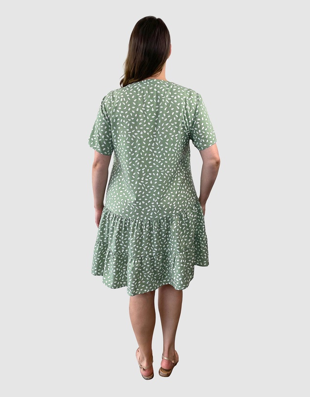 Love Your Wardrobe - Sage Print Drop Waist Dress