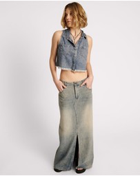 ONE TEASPOON - Dirty Blue Studded Braxton Top
