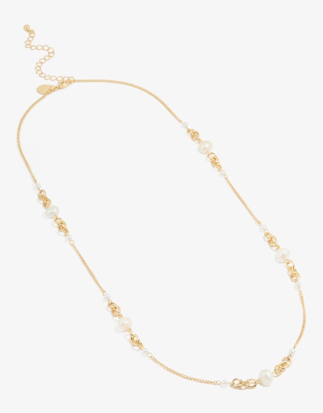 Lovisa - Gold Plated Freshwater Pearl & Mini Link Necklace