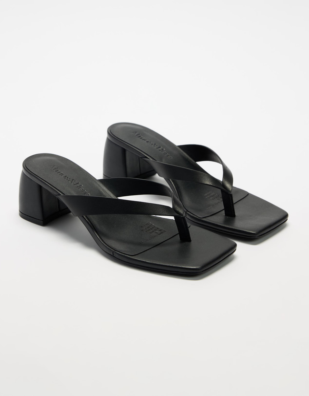 Atmos&Here - Gemma Block Leather Thong Heels
